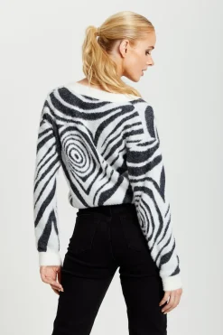 Fluffy Black And White Cardigan by Liquorish