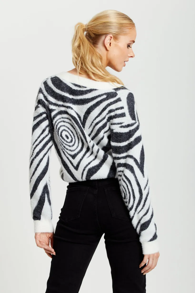 Fluffy Black And White Cardigan by Liquorish