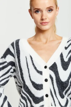 Fluffy Black And White Cardigan by Liquorish