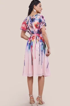 Flutter Sleeve Floral Bodice Midi Dress - Blush by Goddiva