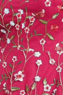 Flutter Sleeve Floral Embroidered Maxi - Burgundy by Goddiva