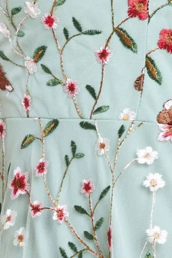 Flutter Sleeve Floral Embroidered Maxi - Sage Green by Goddiva