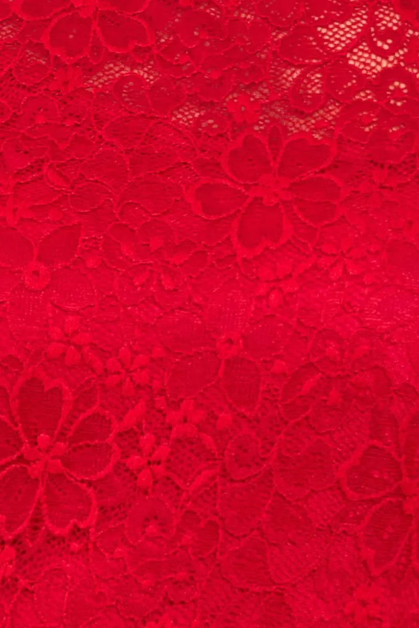 Flutter Sleeve Lace A-Line Midi Dress - Red by Goddiva
