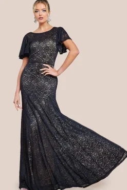 Flutter Sleeve Lace A-Line Maxi Dress - Black by Goddiva