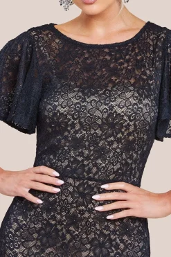 Flutter Sleeve Lace A-Line Maxi Dress - Black by Goddiva