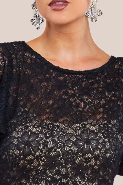 Flutter Sleeve Lace A-Line Midi Dress - Black by Goddiva