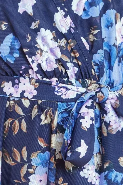 Flutter Sleeve Printed Midi Dress - Navy Print by Goddiva