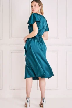 Flutter Sleeve With Elastic Midi Dress - Emerald Green by Goddiva