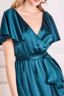 Flutter Sleeve With Elastic Midi Dress - Emerald Green by Goddiva