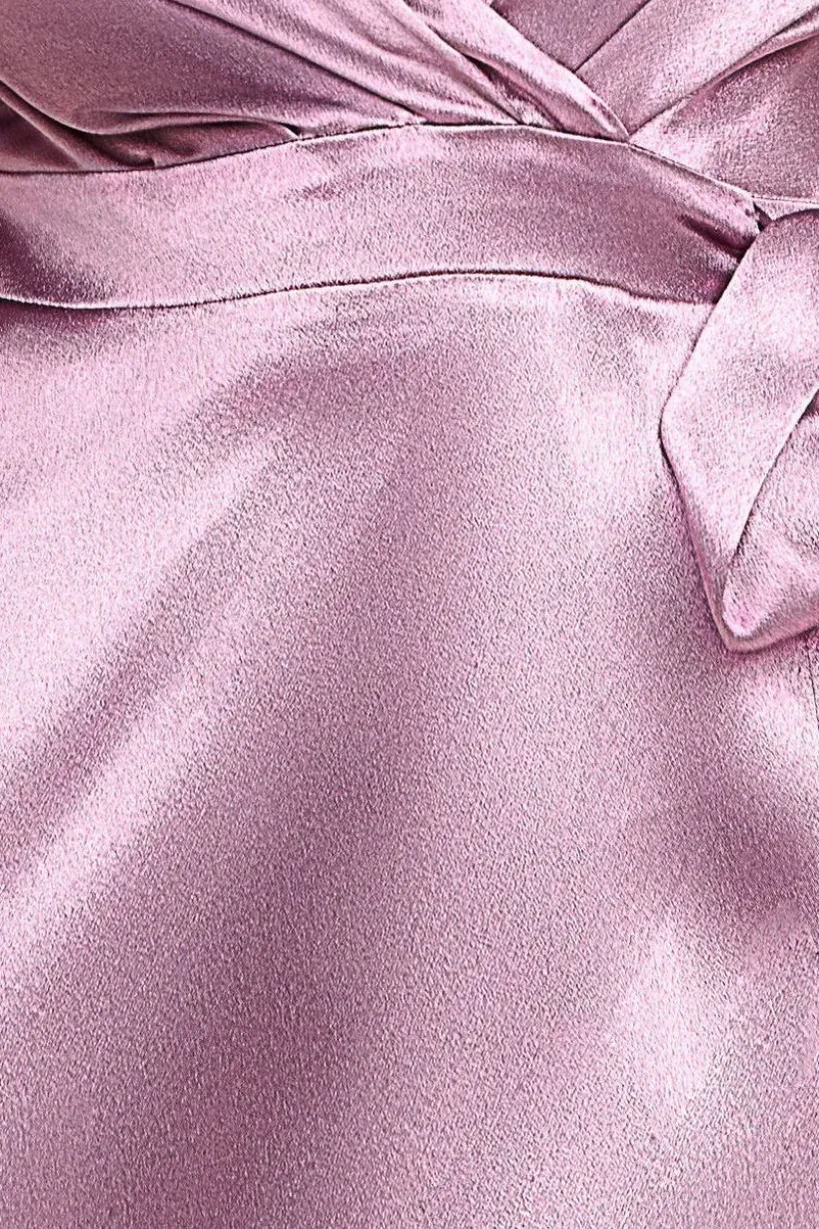 Flutter Sleeve Wrapover Satin Maxi Dress - Rose Pink by Goddiva
