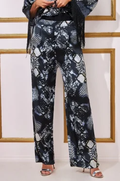 Foil Print Wide Leg Trousers - Black by Goddiva