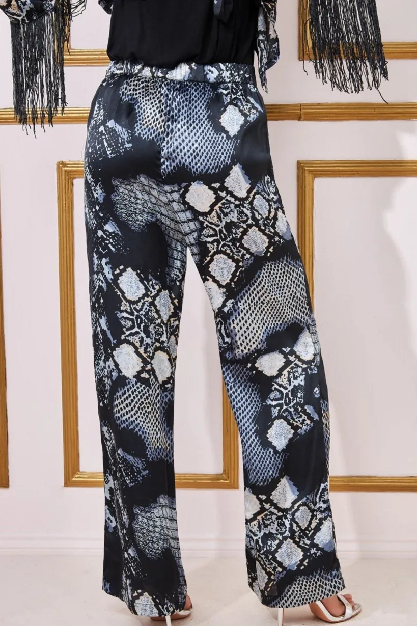 Foil Print Wide Leg Trousers - Black by Goddiva