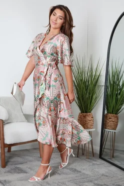 Frill Hem Printed Wrap Dress by Double Second