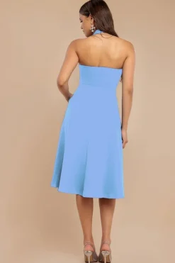 Frilled Halter Neck Strap Midi Dress - Cornflower Blue by Goddiva