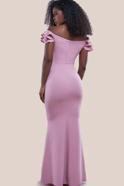 Frilled Off The Shoulder Scuba Maxi Dress - Rose Pink by Goddiva