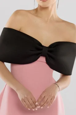 Front Bow Off The Shoulder Mini Dress - Blush Black by Goddiva