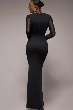 Front Crossover Lurex Split Maxi Dress - Black by Goddiva