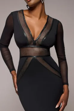 Front Crossover Lurex Split Maxi Dress - Black by Goddiva