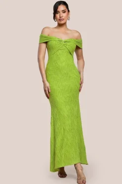 Front Knot Twist Maxi Dress - Lime Green by Goddiva