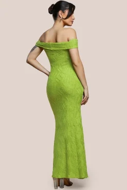 Front Knot Twist Maxi Dress - Lime Green by Goddiva