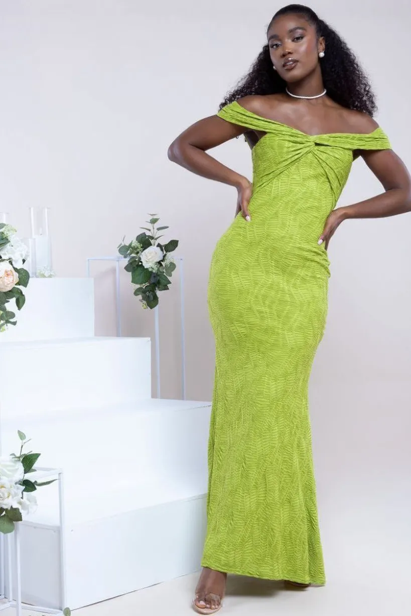 Front Knot Twist Maxi Dress - Lime Green by Goddiva