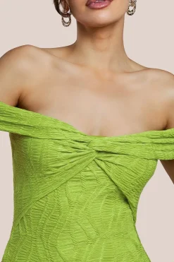 Front Knot Twist Maxi Dress - Lime Green by Goddiva