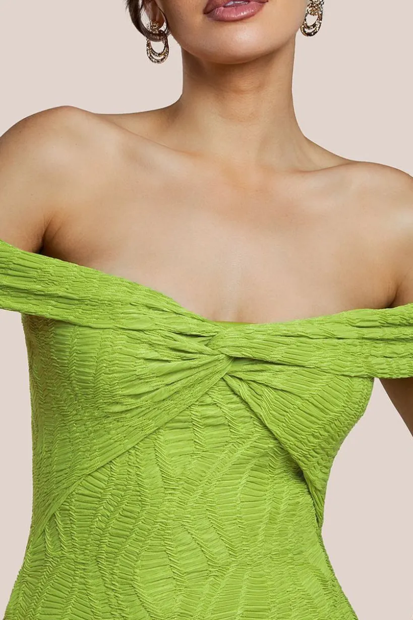 Front Knot Twist Maxi Dress - Lime Green by Goddiva