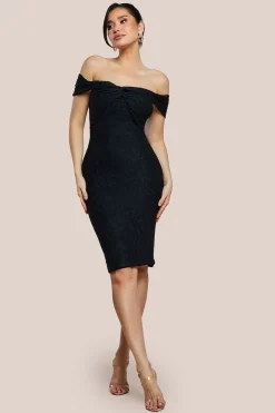 Front Knot Twist Midi Dress - Black by Goddiva