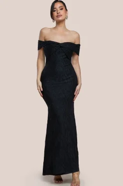 Front Knot Twist Maxi Dress - Black by Goddiva