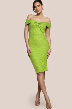 Front Knot Twist Midi Dress - Lime Green by Goddiva