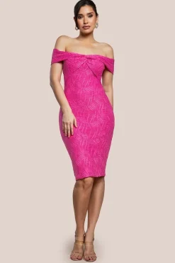 Front Knot Twist Midi Dress - Magenta by Goddiva