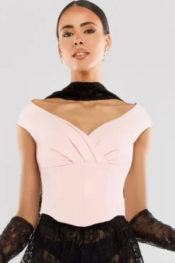 Front Pleated Wrap Off The Shoulder Corset by Goddiva