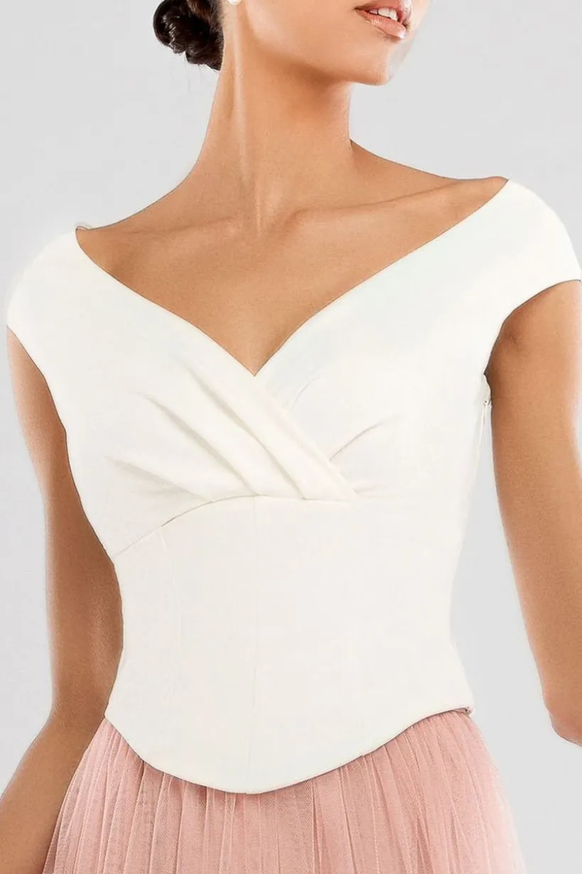 Front Pleated Wrap Off The Shoulder Corset by Goddiva
