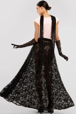 Front Pleated Wrap Off The Shoulder Corset With Lace A-Line Skirt With Scarf & Gloves - Pink & Black by Goddiva