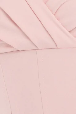 Front Pleated Wrap Off The Shoulder Corset With Lace A-Line Skirt With Scarf & Gloves - Pink & Black by Goddiva