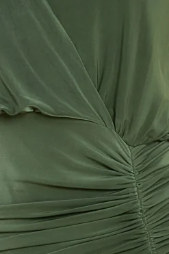 Front Wrap Gathered Maxi Dress - Olive by Goddiva