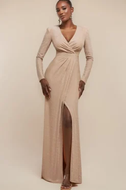Front Wrap Lurex Bodycon Maxi Dress - Nude by Goddiva