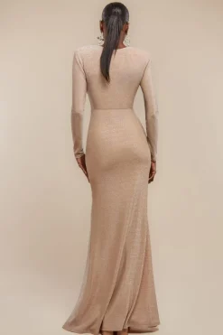 Front Wrap Lurex Bodycon Maxi Dress - Nude by Goddiva
