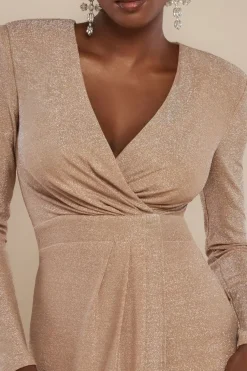 Front Wrap Lurex Bodycon Maxi Dress - Nude by Goddiva