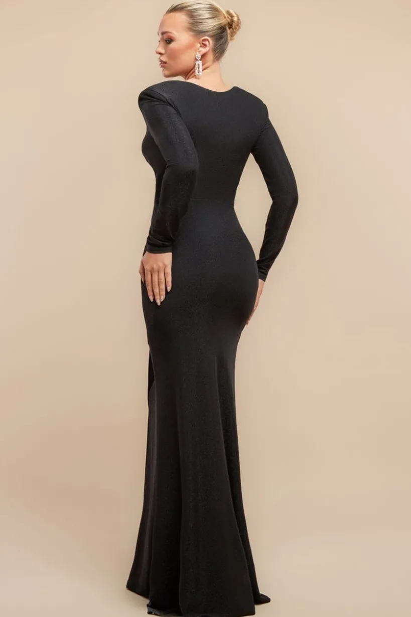 Front Wrap Lurex Bodycon Maxi Dress - Black by Goddiva