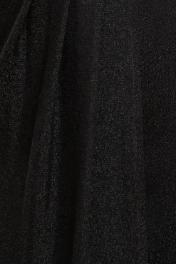 Front Wrap Lurex Bodycon Maxi Dress - Black by Goddiva