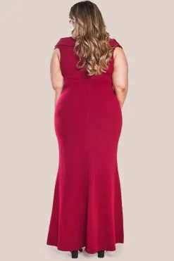Front Wrap Off The Shoulder Maxi Dress - Wine by Goddiva