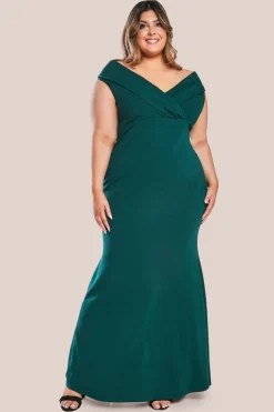 Front Wrap Off The Shoulder Maxi Dress - Emerald by Goddiva