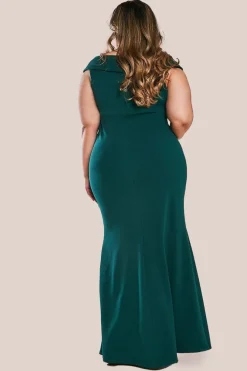 Front Wrap Off The Shoulder Maxi Dress - Emerald by Goddiva