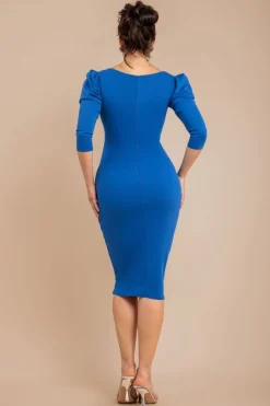 Front Wrap Pleated Scuba Midi Dress - Royal Blue by Goddiva