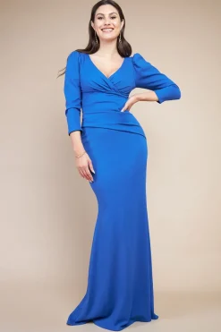 Front Wrap Pleated Scuba Maxi Dress - Royal Blue by Goddiva