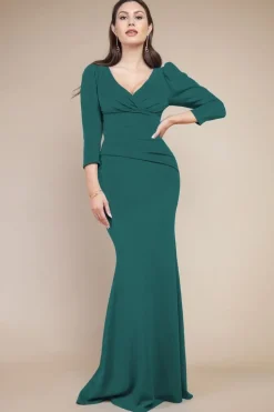 Front Wrap Pleated Scuba Maxi Dress - Emerald Green by Goddiva