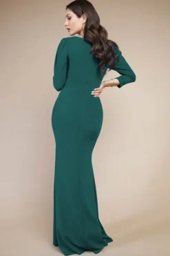 Front Wrap Pleated Scuba Maxi Dress - Emerald Green by Goddiva