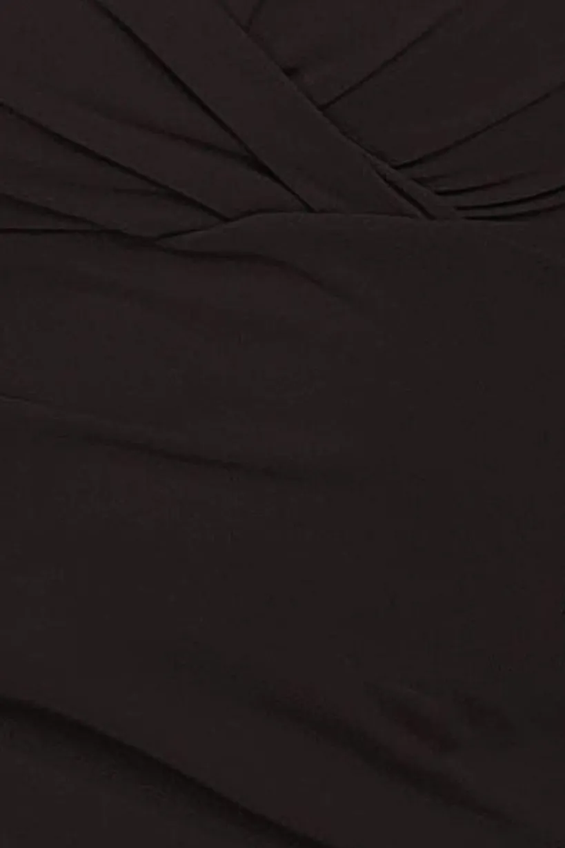 Front Wrap Pleated Scuba Maxi Dress - Black by Goddiva
