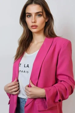 Fuchsia Blazer With Ruched Sleeves by Aftershock London